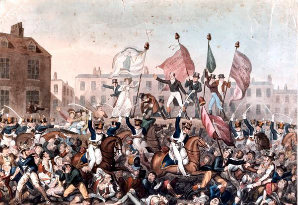 The Peterloo Massacre By Richard Carlile (1790–1843) (Manchester Library Services) [Public domain or Public domain], via Wikimedia Commons